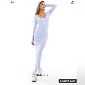 ribbed long sleeve dress in sky blue